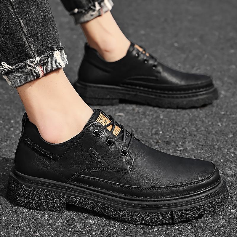 Leather Shoes Men's 2025 New Men's Shoes Leather Trend Versatile Business Casual Shoes Men's Platform Single Shoes