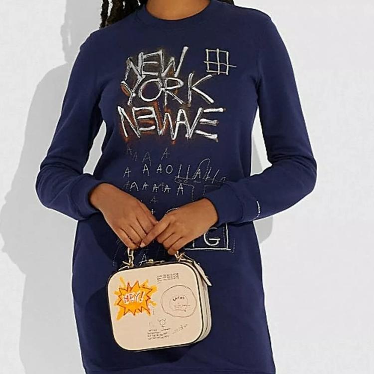 Coach X Basquiat Square Bag 18 Collaboration Solid Color Graffiti Print Leather Square Shoulder Bag Women Handbags Ivory 6897-B4IY