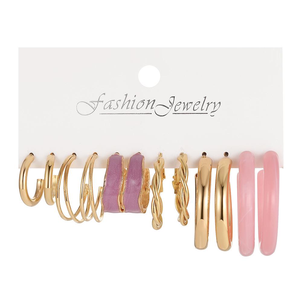 Cute Pink Acrylic Earring Set: 6 Fashionable Designs for Women