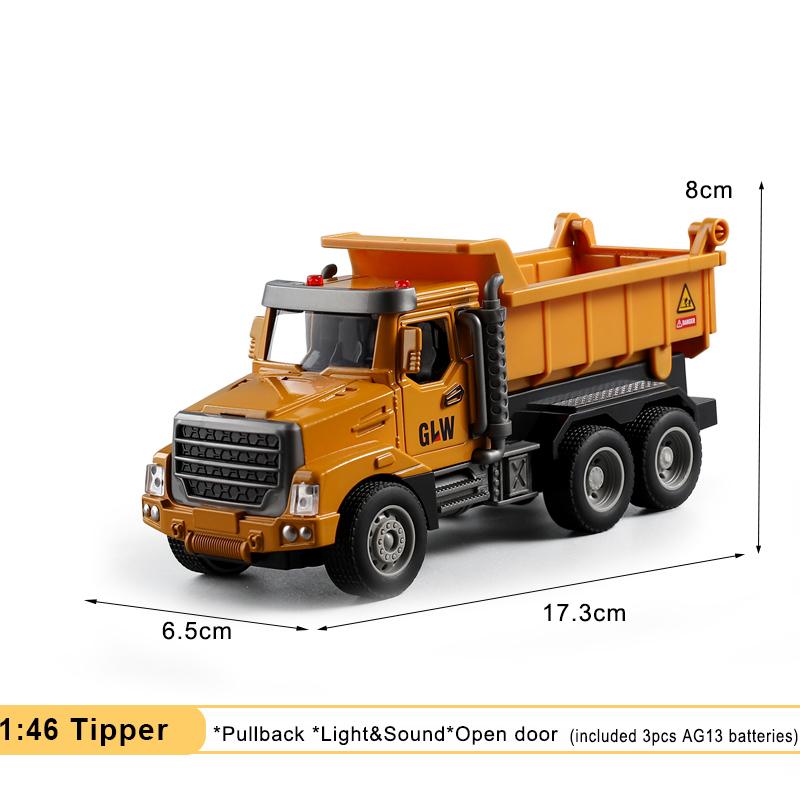 Dump Truck Alloy+Plastic Diecast Model Engineering Transport Play Vehicles Toys Sound Light Pull Back Collection Gift For Kids