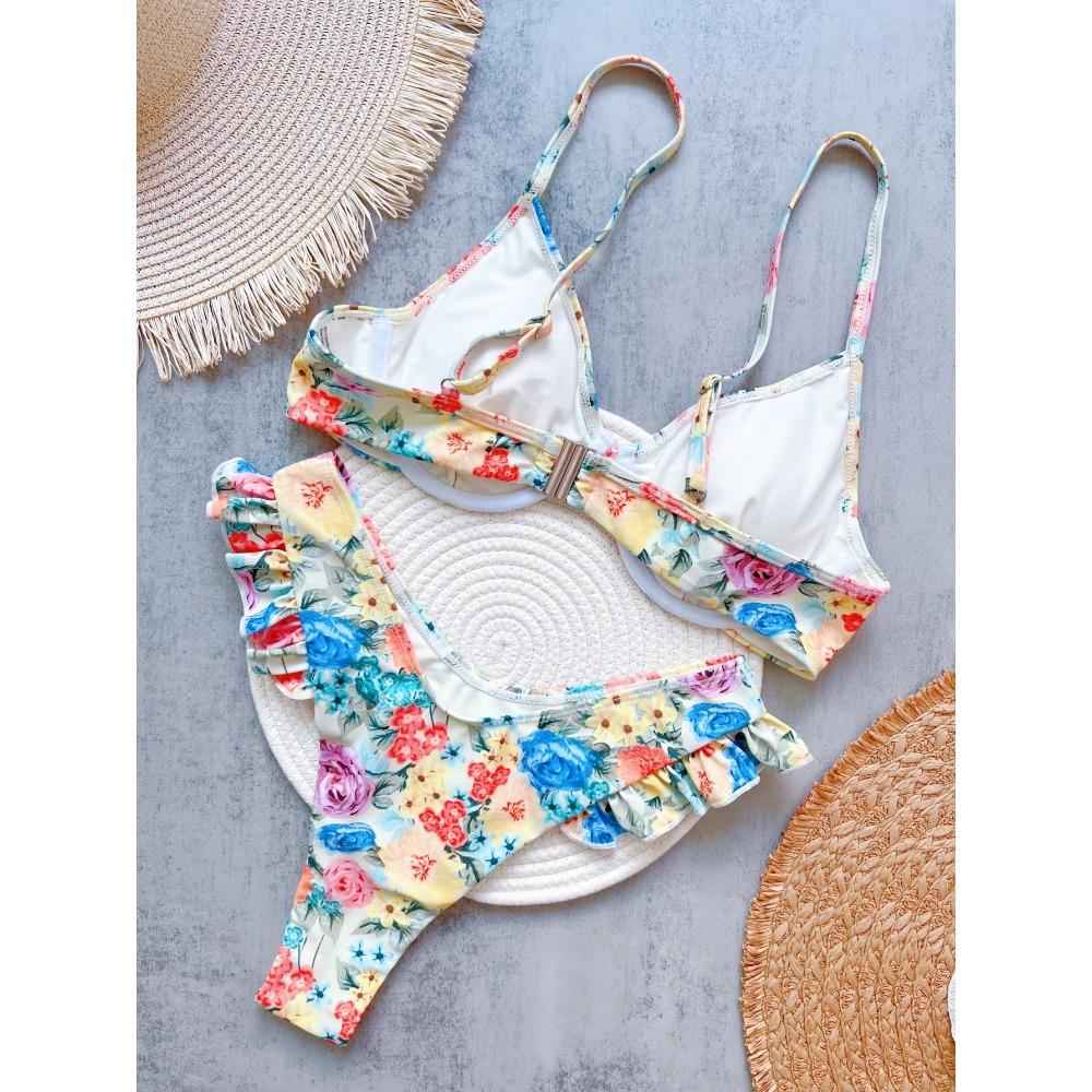 Blumenprint Brasilianischer Bügel-Bikini Damen Badeanzug Damen Bademode Zweiteiliges Bikini-Set Badesachen Badeanzug Schwimm