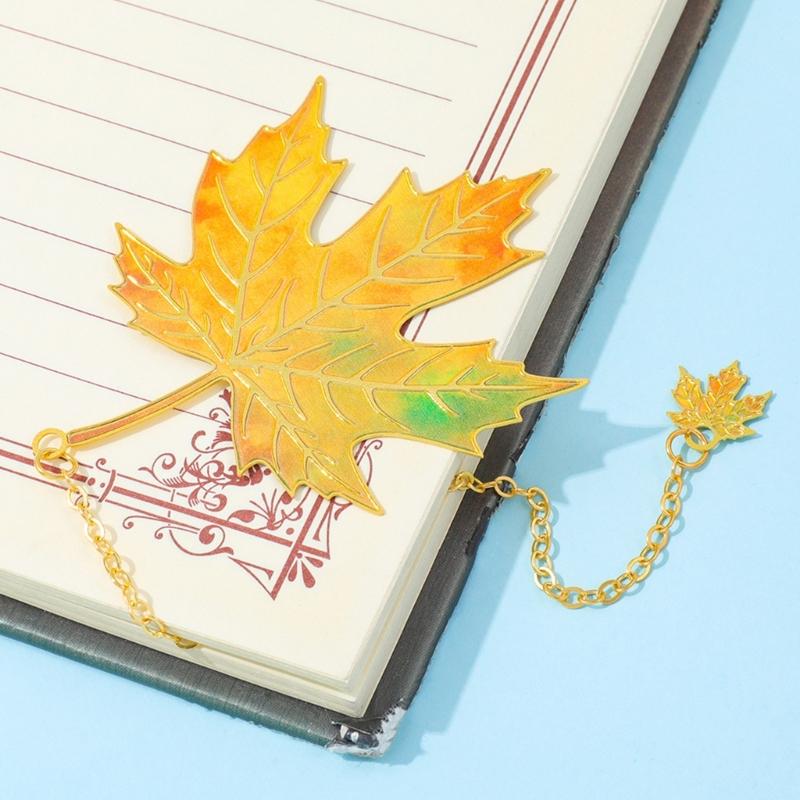 Fall Leaves Metal Bookmarks with Chain Pendant Novel Fiction Page Marker Page Divider for Book Lover Teacher Adult