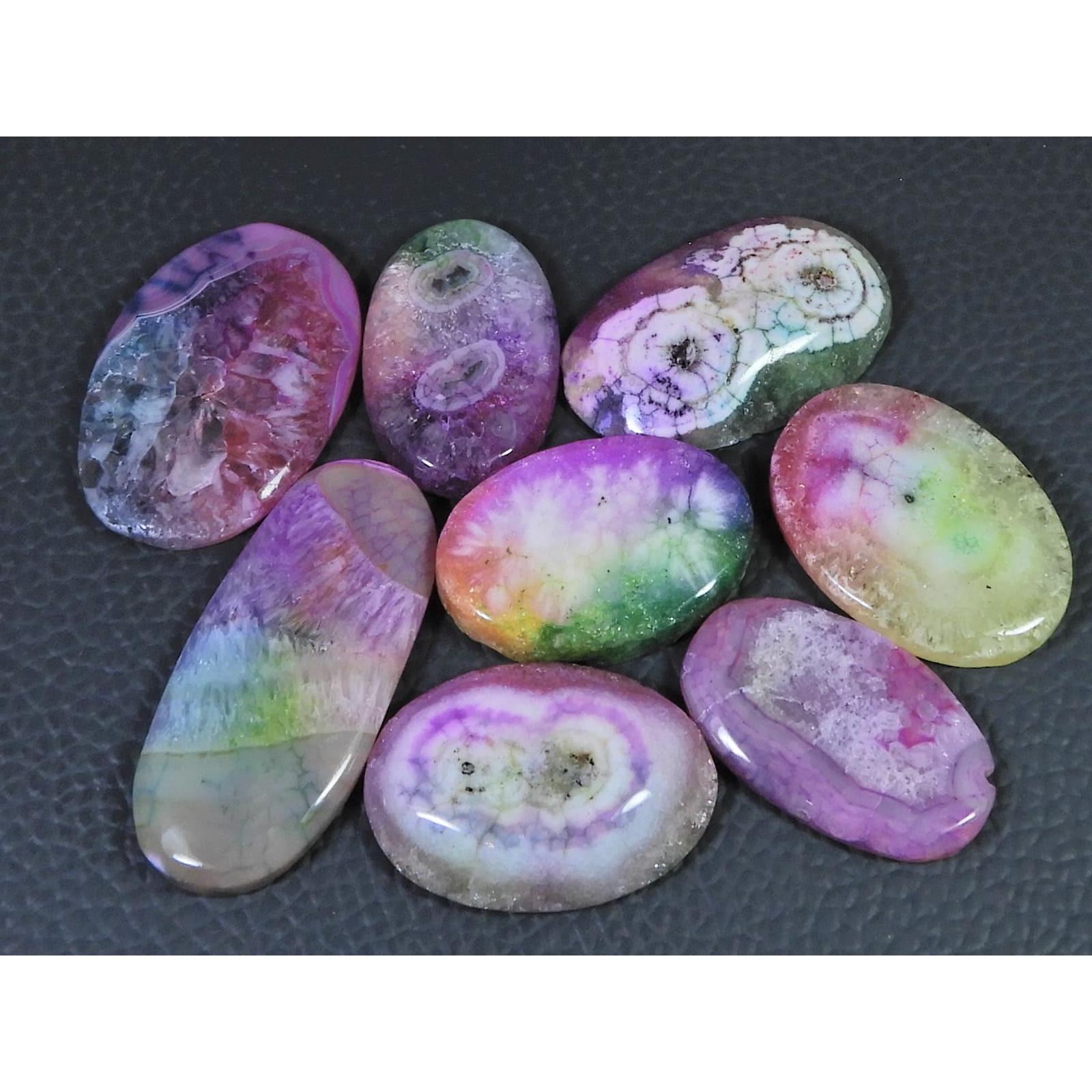 

222Cts. Color Enhanced Rainbow Solar Cab Agate Oval Loose Gemstone 8Pcs Lot C-2161