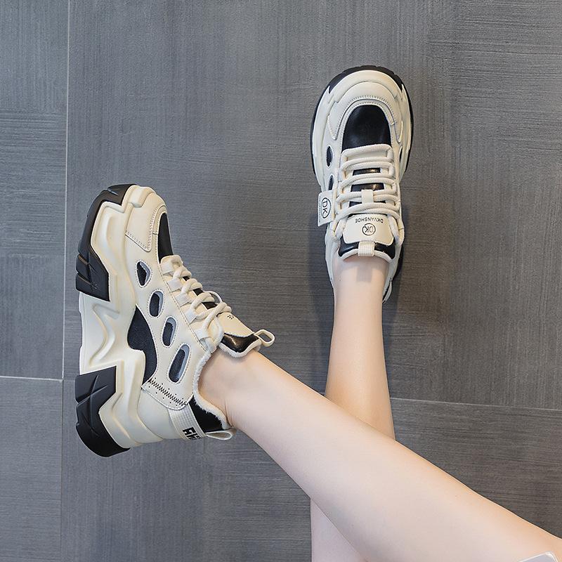 Platform dad shoes autumn and winter new leather muffin small man velvet ins trendy casual sneakers