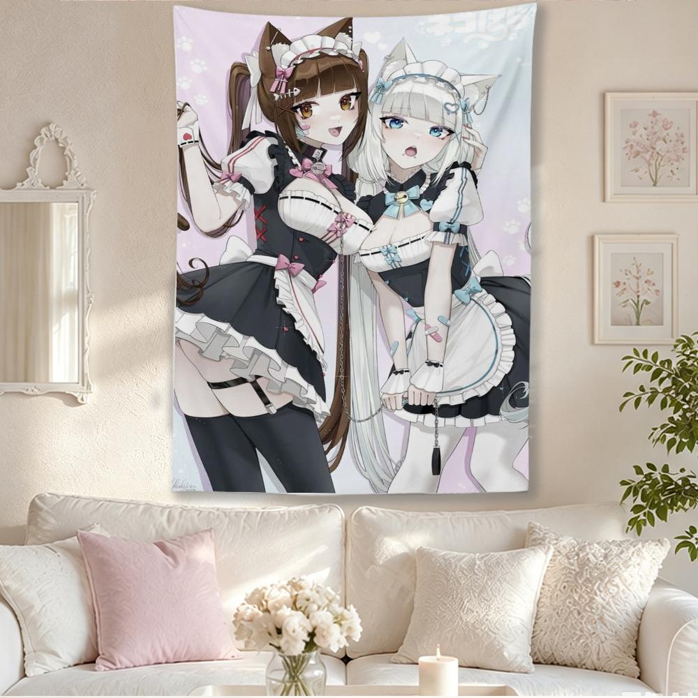 Nekopara Chocola Vanilla Cat Maid Anime Tapestry Kawaii Cat Girls Wall Hanging Bedroom Dorm Otaku Decor Gift
