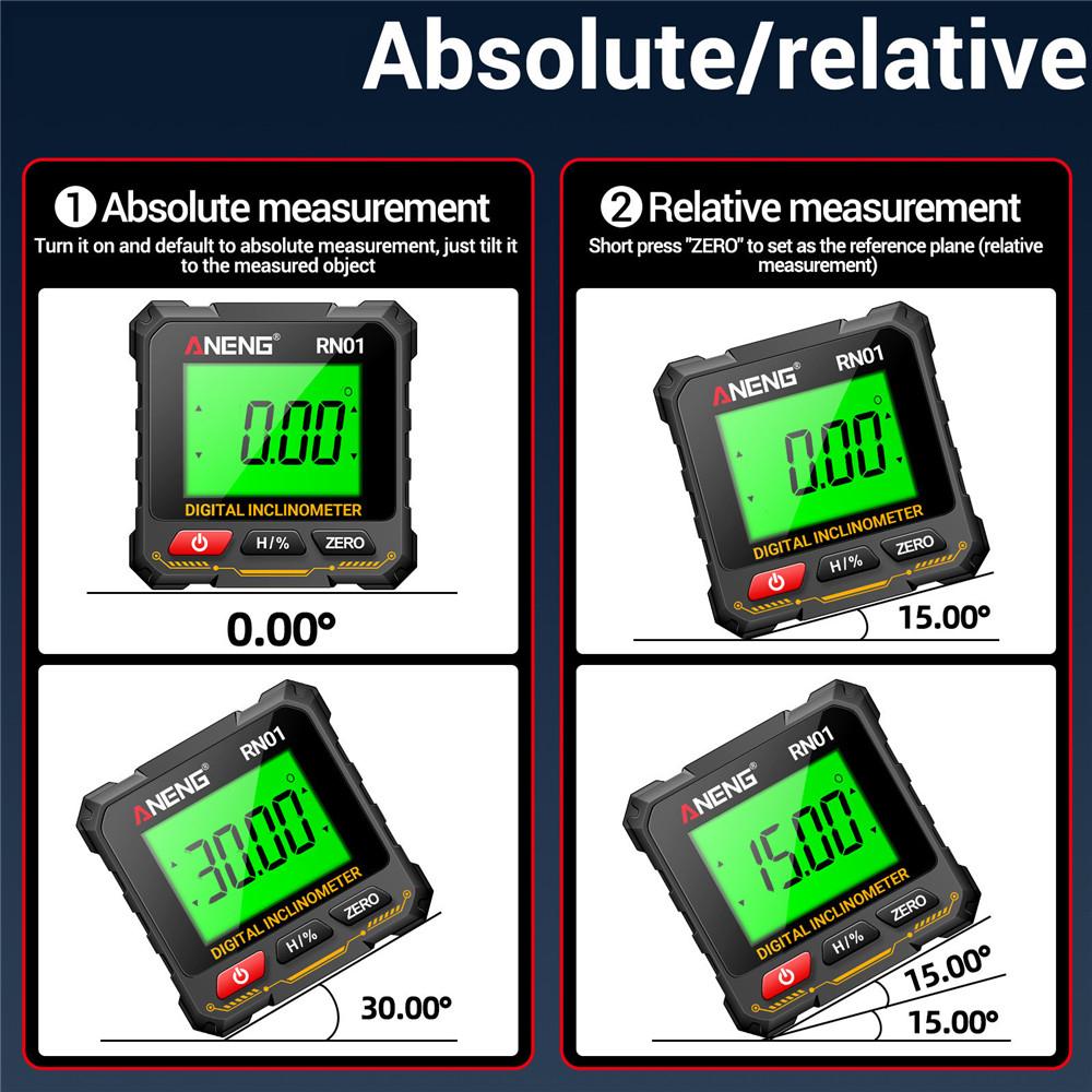 360 Degree Protractor RN01 Digital Angle Gauge Goniometer Four-sided Strong Magnetic Protractor Tester Measuring Tools