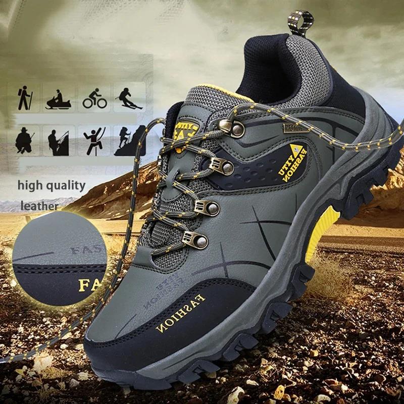 Shoes for Men New Men Sneakers Leather Waterproof Mountaineering Camping Hiking Shoes Thick Sole Comfortable Running Shoes
