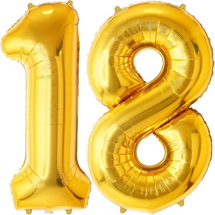 Ballon Chiffre - FUNFEST - 18 Ans - OR - 100cm - Aluminium Réutilisable