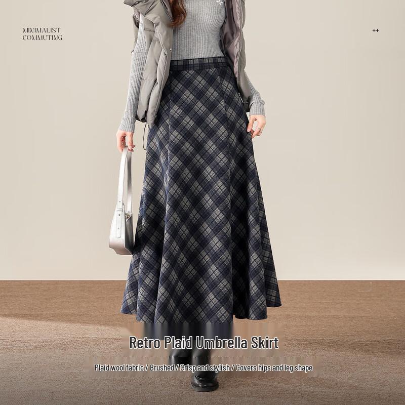 Women's Retro Plaid Wool A-Line Skirt
