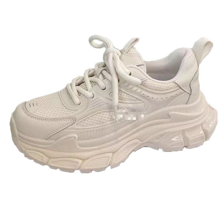 Hong Kong style white mesh sneakers breathable spring new thick-soled small dad shoes