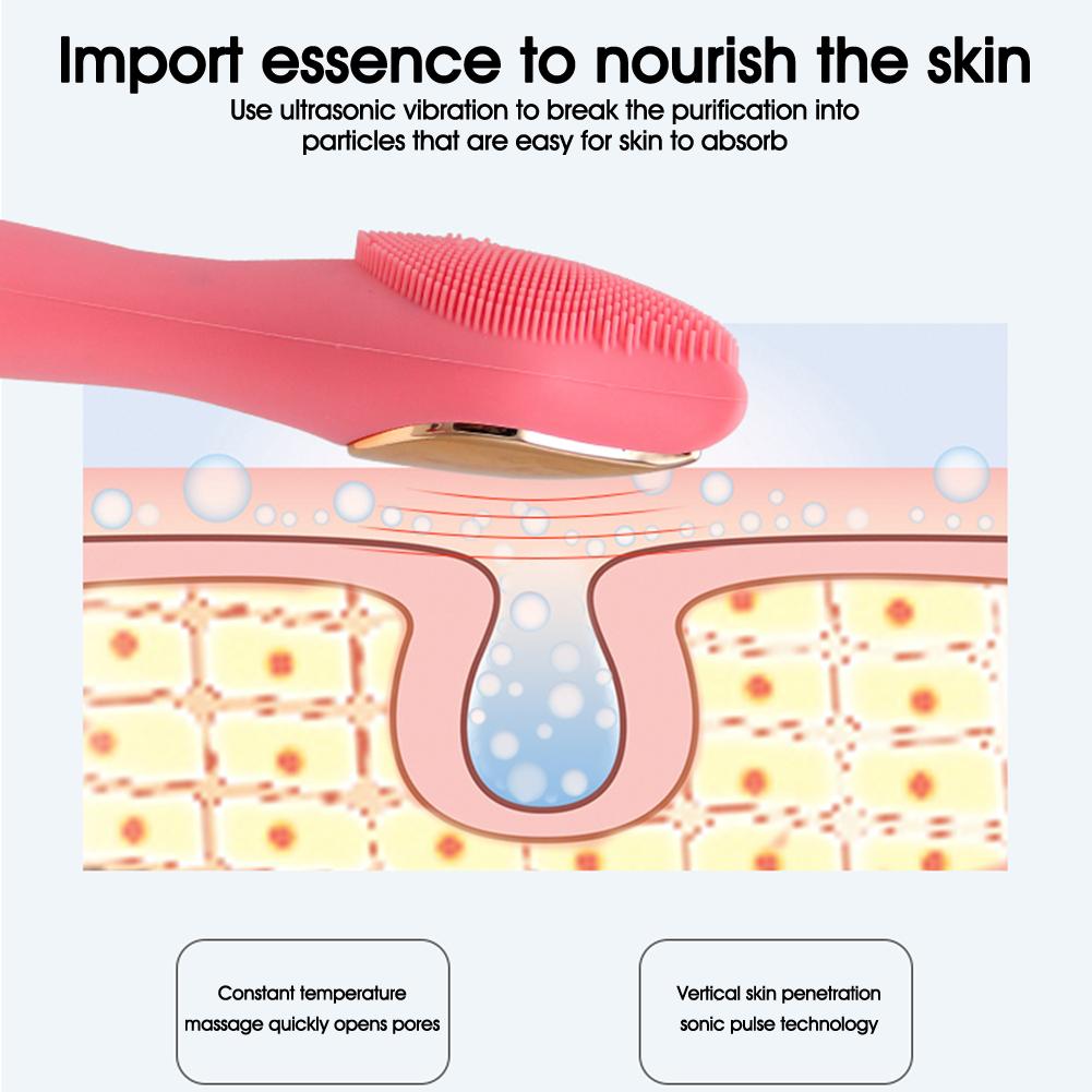 Silicone Electric Facial Cleansing Brush With Heat Rechargeable Vibration Face Cleaner Deep Cleaning Pores Face Skin Care Tools