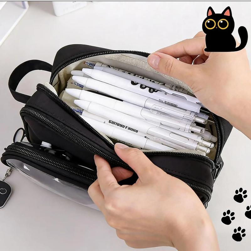Trousse à Crayons Amovible Design Chat Noir Créatif 10 Compartiments Grande Capacité Étui à Papeterie Mignon pour Étudiant Bureau