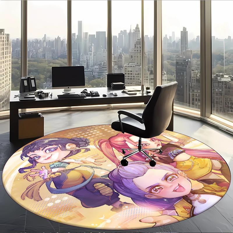 Huntrix (222) Round Office Rug Decorative Floor Rug for Office Bedroom Living Room and Home Space