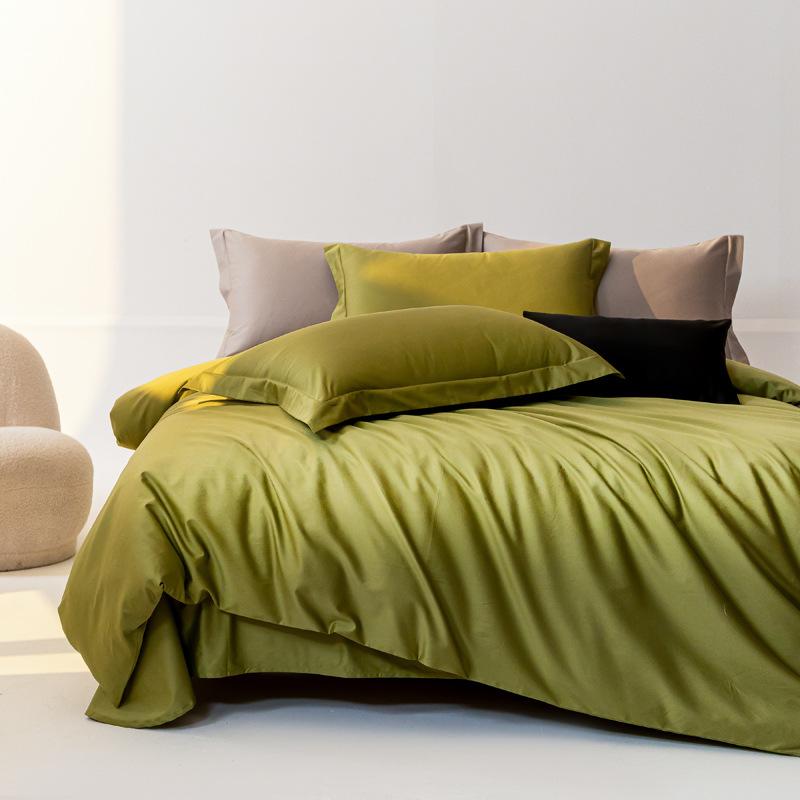 Light luxury high-count long-staple cotton four-piece set, simple wind solid color pure cotton satin quilt cover, sleeping naked, high-end Class