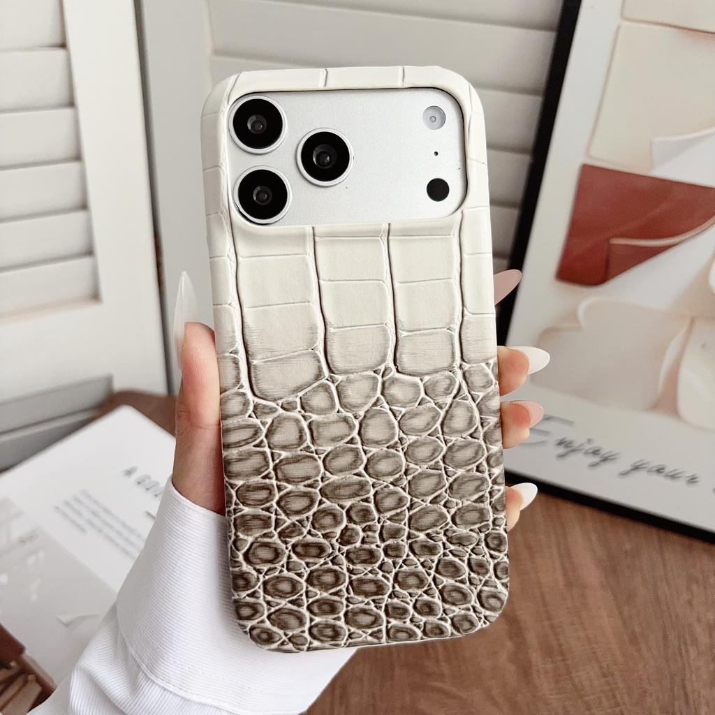 Original Glossy Crocodile Grain Leather Pattern Phone Case For iPhone 17 16 15 Pro Max Gradient Color Shockproof Bumper Cover