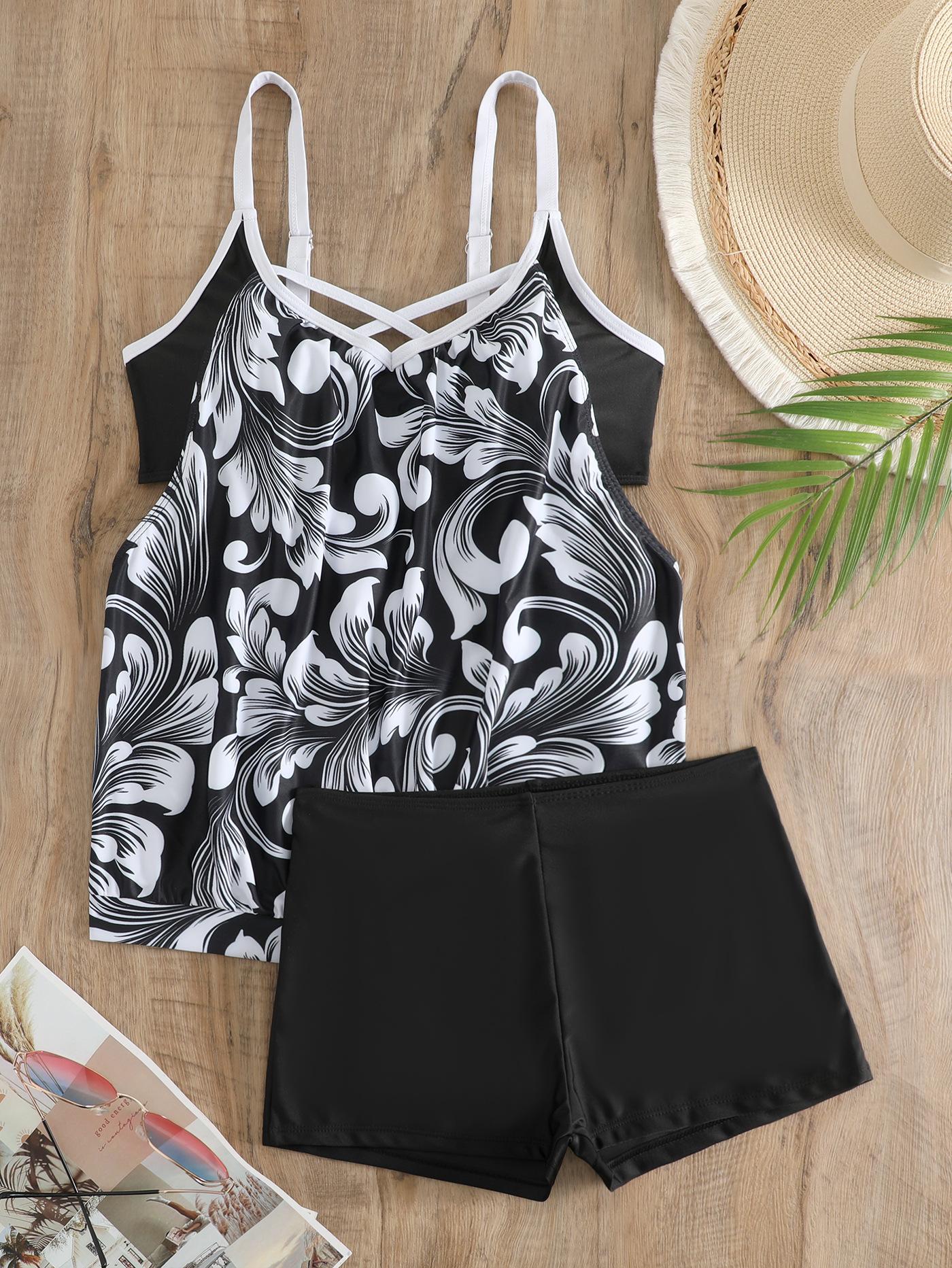 

Новый женский сексуальный двухсекционный купальник танкини с принтом, бикини с высокой талией, летний купальник 2025 года, пляжная одежда, купальник-платье 5XL белый