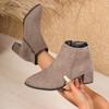 2025 Autumn and Winter New European and American Foreign Trade Large Size Pointed High Heel Thick Heel Side Zipper Suede Martin Boots Women