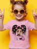 Girls' Summer Crew-Neck Short-Sleeved Top New Black Girls Cute Top Girls Clothes Cartoon Print T-Shirt Top Children's Clothing