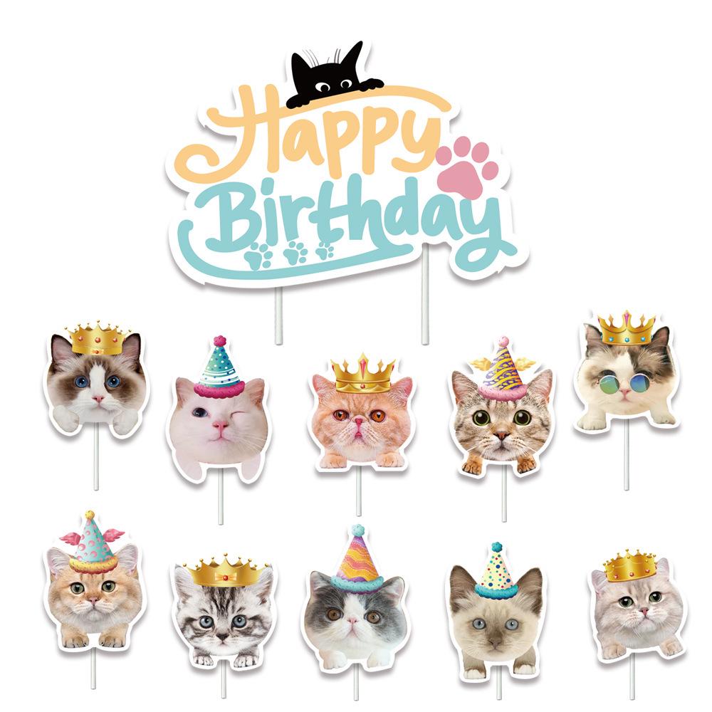 Miau Katze Geburtstagsparty Kuchenaufsätze und Girlanden für die Desserttischdekoration