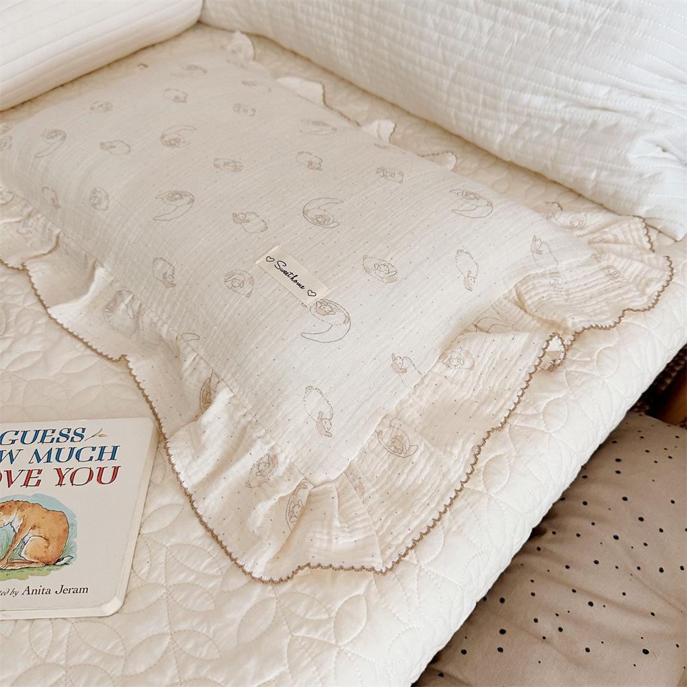 Small Floral Ruffle Lace Double Layer Cotton Gauze Pillowcase for Kindergarten