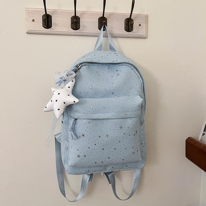 Star-printed nylon backpack, lightweight casual backpack, large-capacity student schoolbag, universal travel backpack