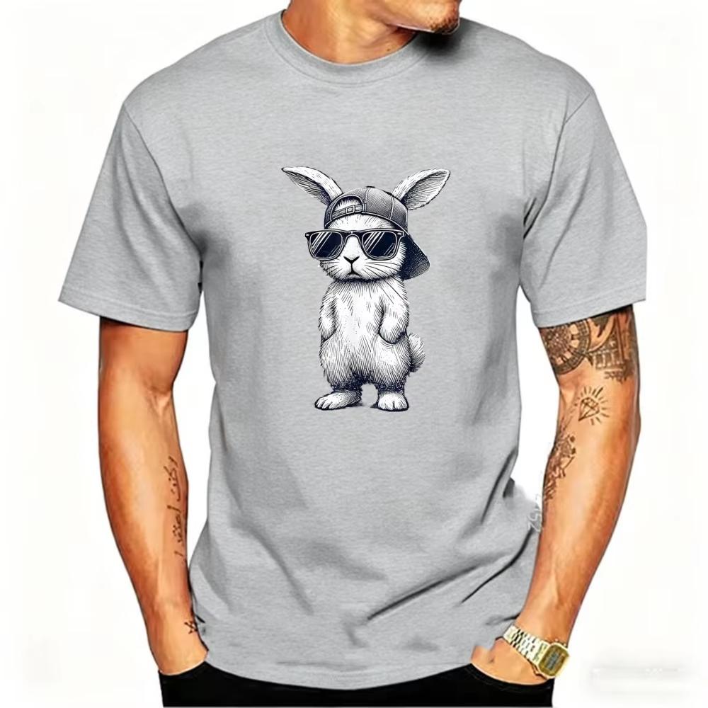 Easter Mens Cool Bunny with Baseball Cap Sunglasses Cotton TShirt Hip Hop Style Rabbit Graphic Short Sleeve Crewneck Tee M