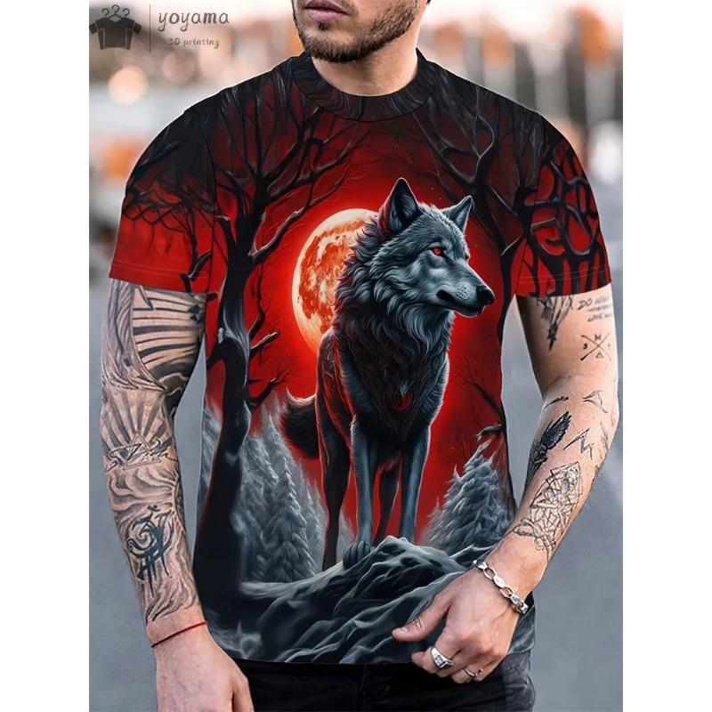 Men's T-Shirts Short Sleeve Beasts Graphic 3D Animal Printed Street Style Man Tops T-Shirt