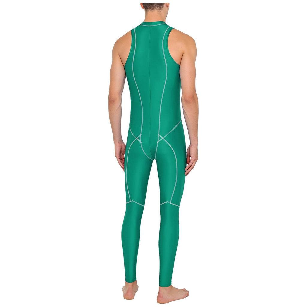 Combinaison de bain brillante pour homme Fermeture éclair avant Sans manches Body Leggings Coutures plates Combinaison