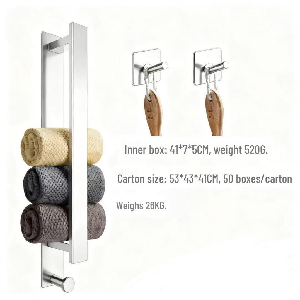 Edelstahl Handtuchstange ohne Bohren mit Haken - Wandmontierte vertikale Stange