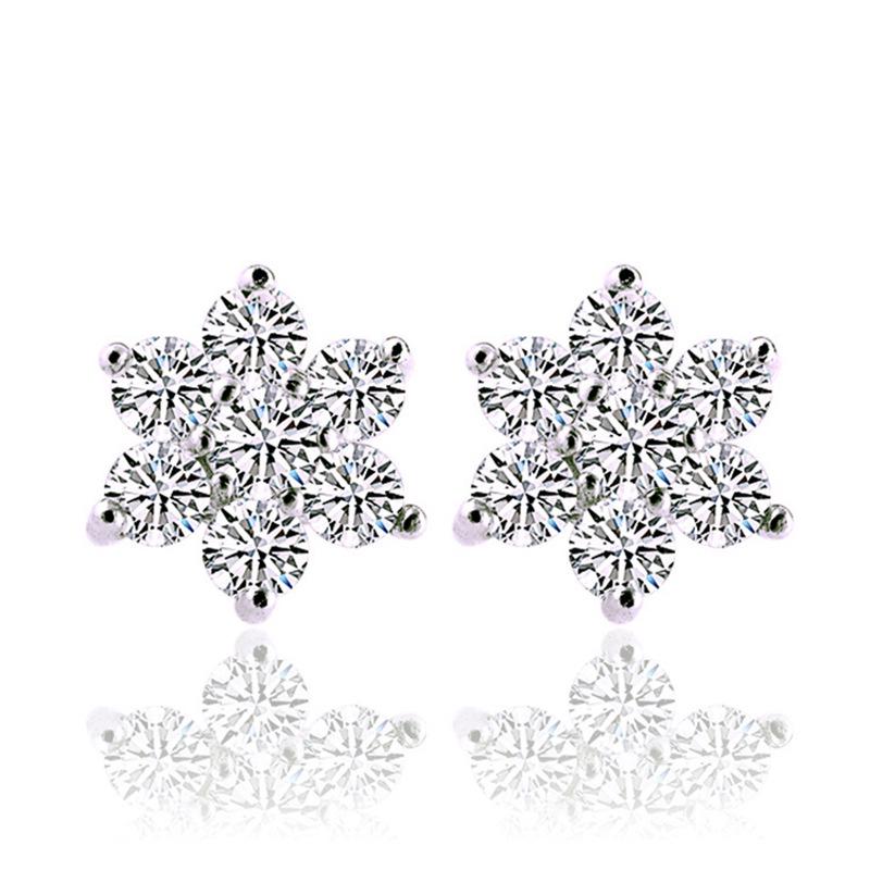 Korean Style 925 Sterling Silver Snowflake Zircon Earrings for Women - Christmas Jewelry