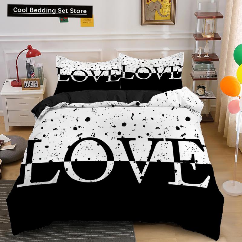 Lover Couple Bed Duvet Cover Set Valentine's Day Gift Heart Shape Bedding Set King Queen Double 2/3pcs Polyester Comforter Cover
