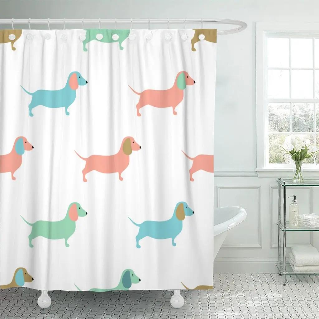 

Funny Sausage Dog Dachshund Shower Curtains For Bathroom, Cartoon Dogs Bath Curtains With Cute Animals Waterproof Machine Wash 90X180CM