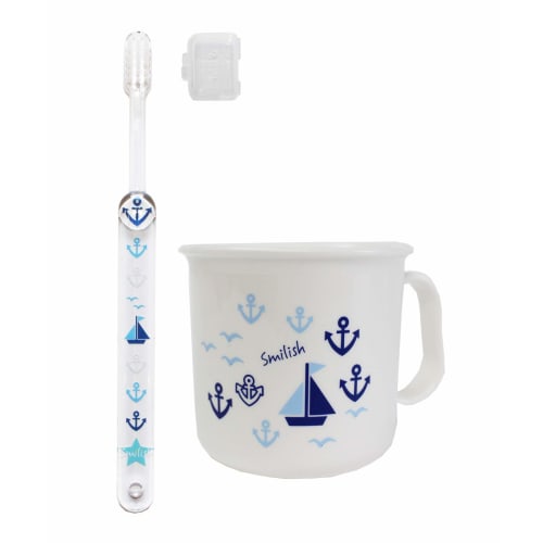 

Детская зубная щетка (с кепкой) и термостойкий набор чашек, Морской