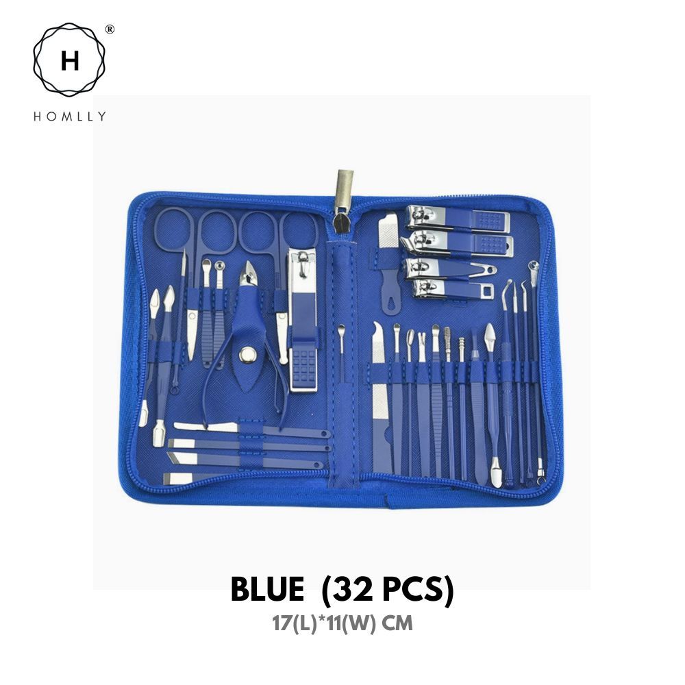 

Homlly Manicure Set 32pcs Professional Nail Clippers Kit Pedicure Care Stainless Steel Grooming Tools Blue 32pcs
