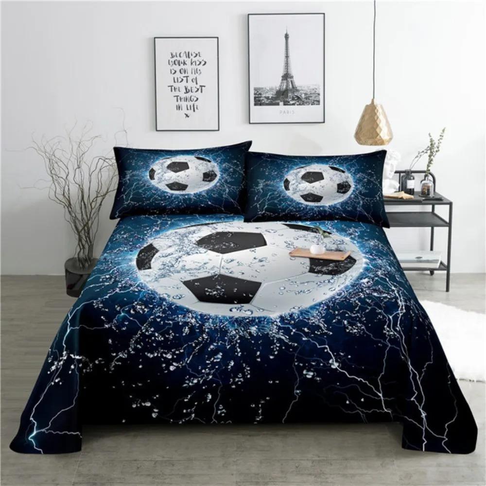 Ensemble de draps de lit de football Cartoon Imprimé numérique Polyester Drap plat et taie d'oreiller 2/3 pièces Literie pour garçons adolescents enfants
