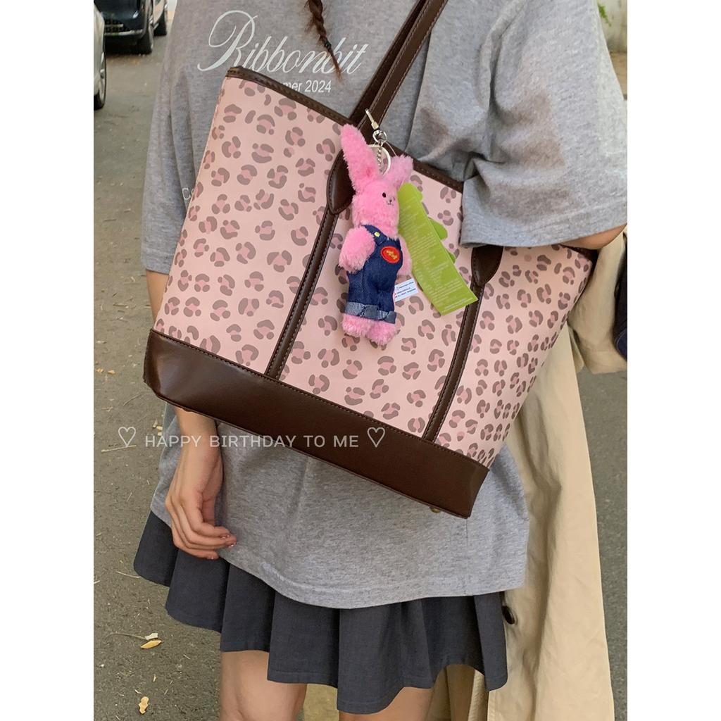 Korean version of casual large-capacity underarm bag women's 2025 new leopard print tote bag fashion shoulder bag one piece drop shipping