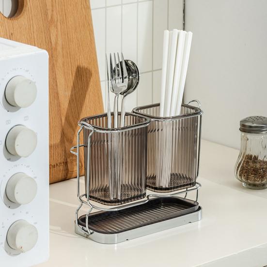 yangyizhi Utensils Holder, Two Compartments Storage Rack, with Removable Draining Tray Design, Moisture-Resistant Kitchen Organizer
