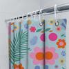 Vibrant Floral Shower Curtain Bold Pink Flowers Green Leaves on Soft Blue Background Modern Bathroom Decor for Girls Room Waterp
