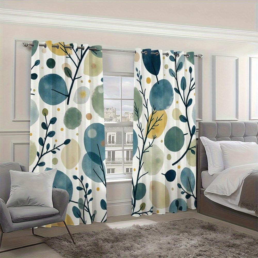 Watercolor Leaves Branches Printed Pattern Curtains Polyester Fabric Suitable Bedroom Living Room Decoration Curtain Ideal For