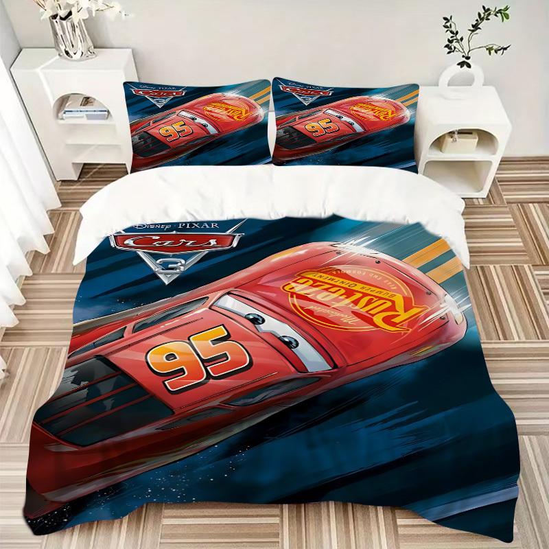 3pcs Lightning McQueen 1 Cover+2 Pillowcases, Pillow Inserts Not Included, Machine Washable, All-Season Use, Teen and Adult Rooms114