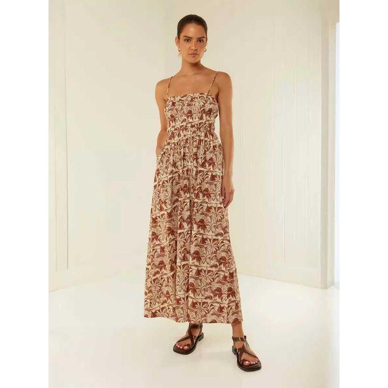 

Casual One Line Neck Strap Dress Foreign Trade Temperament Casual off-Neck Collar Sling Dress Brown pattern XL