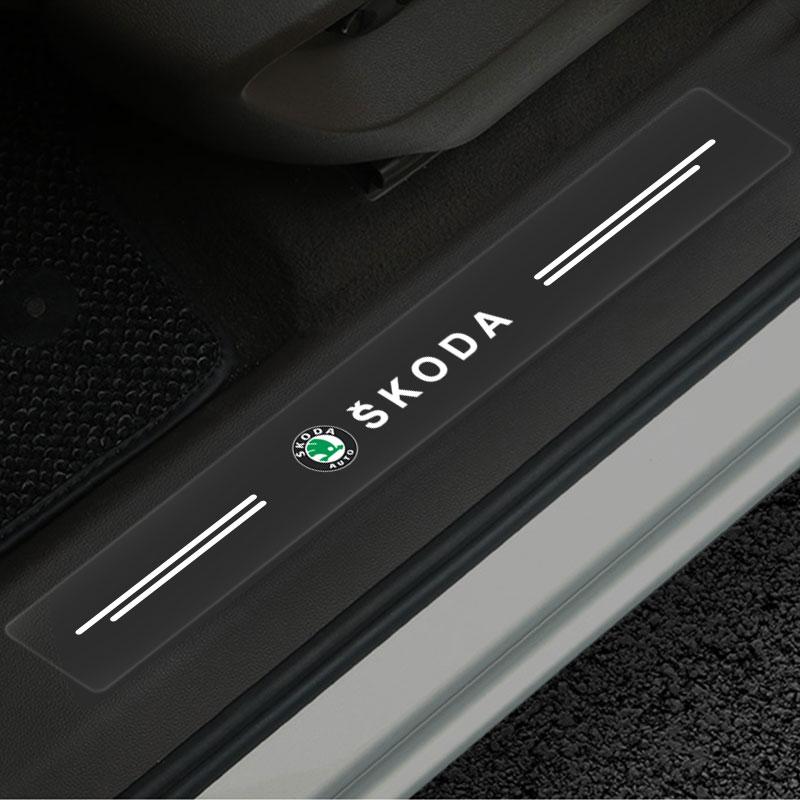 4Pc Car Threshold Protector Transparent Decorative Badge 3D Sticker For Skoda Octavia Superb Rapid Kodiaq Karoq Fabia Kamiq Roomster Citigo