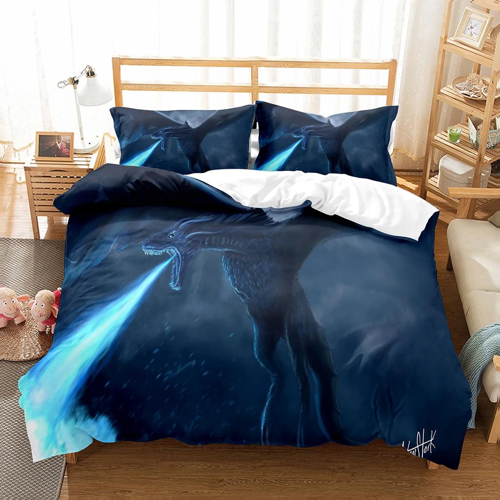Fierce Fire Breathing Dragon Theme Duvet Cover For Women Men Children Teens For Bedroom Decorations Red Black Queen King Size