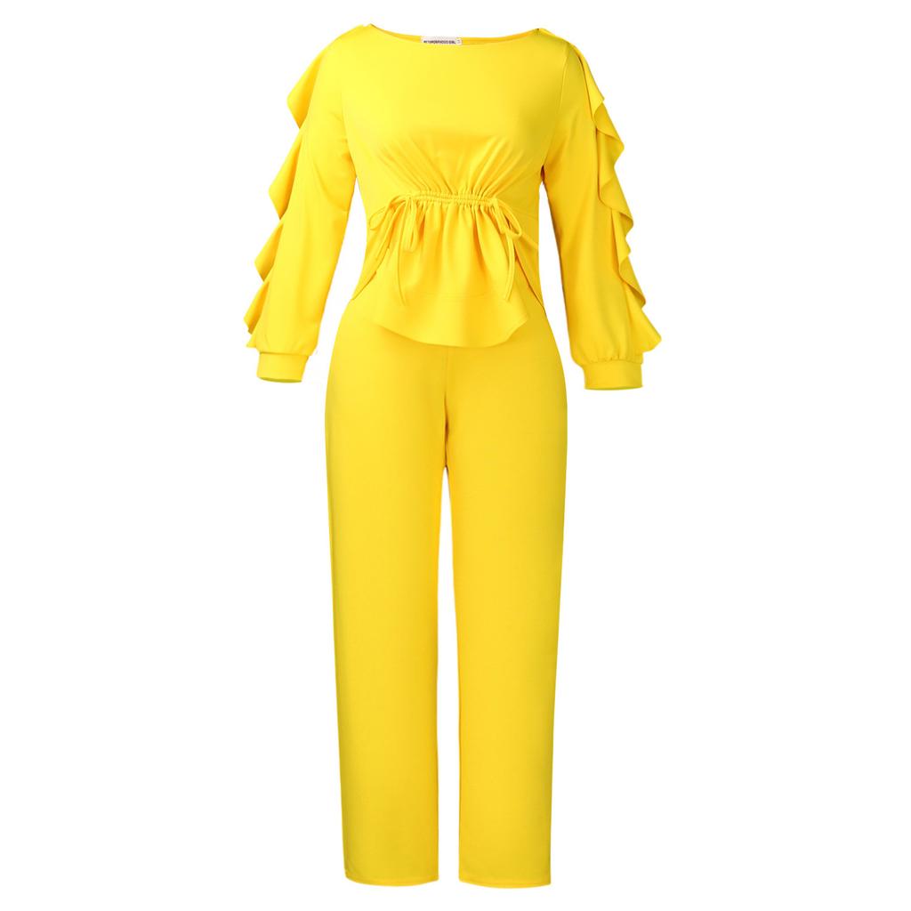 Zweiteiliges Set aus modischem, schmal geschnittenem Oberteil mit Kordelzug und lässiger Hose für Damen