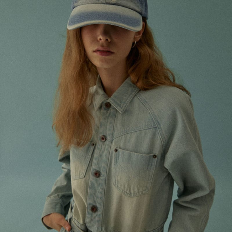 MAGOODGAN Headwear 9302 Chain-Embroidered Light Indigo Denim Ball Cap