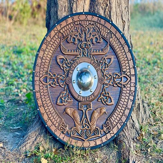 Medieval Viking Shield, Wolf Carved Custom Viking Shield, Wood Wall Decor Viking Gift Battle Ready Round Shield, Viking Cosplay Shield