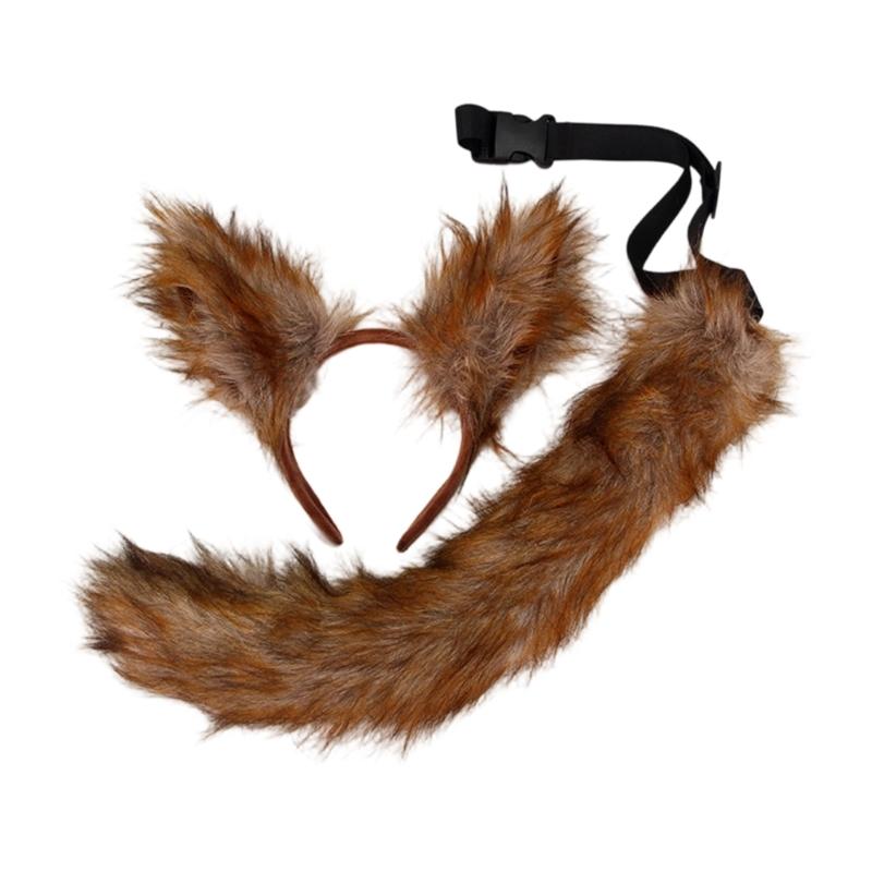 Fuchs Kostüm Zubehör Kunstpelz Fuchs Schwanz und Ohren Stirnband Set Tier Halloween Cosplay Kostüm Damen Herren Geschenke