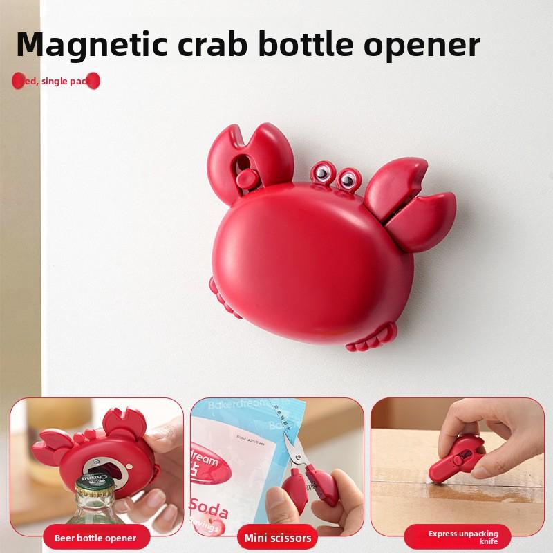 

Crab Bottle Opener, Multi-functional Box Cutter, Small Scissors, Three-in-one Magnetic Bottle Lifter, Household Small Tool, Wine Bottle Opener красный