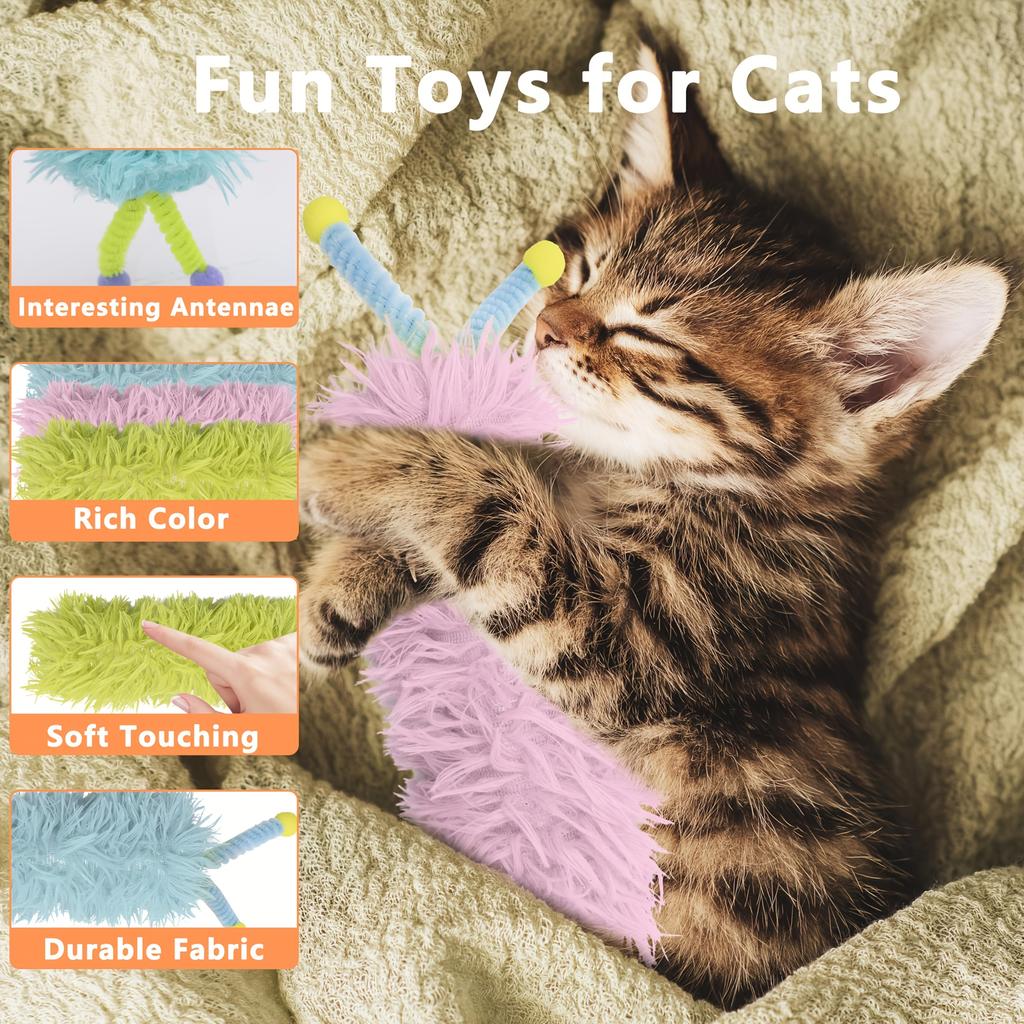 Interactive Cat Kicker Toy with Colorful Antennae - Soft & Durable Plush Pillow for Indoor Cats, Self-Play Companion Toy for Boredom Relief