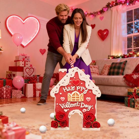 Set de jucării de golf Casă de turtă dulce Joc de putting de Ziua Îndrăgostiților cu crose și mingi cu tematică de inimă Cadou de golf festiv pentru cupluri Distracție în interior și exterior